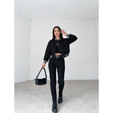 Beeke Kadın Solmaz Siyah Mom Jean Yüksek Bel Mom Kot Pantolon(Tam Kalıptır)