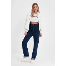 Beeke Lacivert 90's Likralı Süper Yüksek Bel Salaş Jeans Palazzo Pantolon Wide Leg