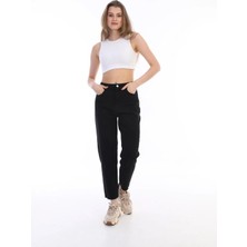 Beeke Siyah Yüksek Bel Mom Fit Jean Pantolon