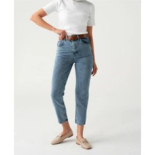 Beeke Zero Max Yüksek Bel Mom Mavi Jeans Likralı Esnek Boyfriend Kot Pantolon( 1 Beden Büyük Alınız)