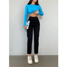 Beeke Black Gold Siyah Likralı Mom Jean Pantolon Mom Jean ( Tam Kalıp )