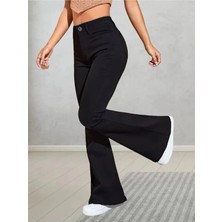 Beeke Alice Kadın Siyah Süper Yüksek Bel Likralı Flare Ispanyol Paça Jeans Kot Pantalon
