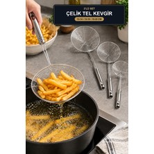 Viracasa 3'lü Çelik Tel Kevgir Seti 14 16 20 cm Metal Saplı Kızartma Makarna Süzgeci