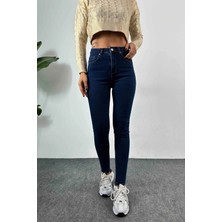 Beeke Rio Lacivert Yüksek Bel Dar Paça Skinny Power Likralı Kot Pantalont (Tam Kalıptırız)
