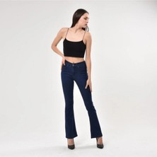 Beeke Jnswrld Kadın Skinny Fit Yüksek Bel Ispanyol Paça-Lacivert