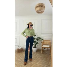 Beeke Kadın Koyu Lacivert Süper Yüksek Bel Likralı Flare Ispanyol Kot Pantalon Jeans