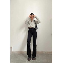 Beeke Ispanyol Paça Renk Solmaz Siyah Flare Jeans Kot Pantolonjean