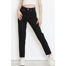 Beeke Kadın Yüksek Bel Likralı Boru Paça Mom Jean Boyfriend Kot Pantolon Siyah - 1822