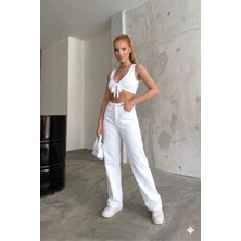 Beeke Kadın Palazzo Salaş Rahat Kesim Likralı Yüksek Bel Jeans Kot Pantolon Yeni Sezon