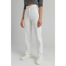 Beeke Yüksek Bel Straight Jean Beyaz