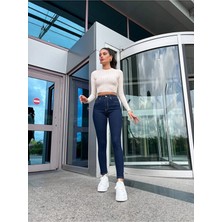 Beeke Full Likralı Orta Kalın Kumaş Lacivert Skinny Jean Pantolon