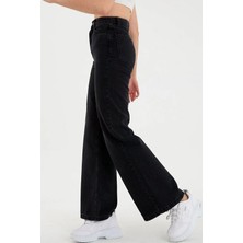 Beeke Kadın Pantolon Plazzo Wide Leg Kar Yıkamalı Yüksek Bel Geniş Paça Likralı Boyfriend Jean Kot