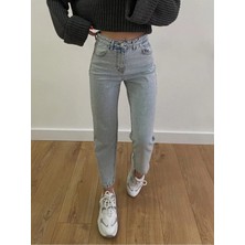Beeke Julia Kadın Mavi Kar Yıkama Mom Boyfriend Yüksek Bel Kot Jeans Pantolon