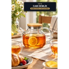 Viracasa Cam Demlik 1000 ml Bambu Kapaklı Isıya Dayanıklı Borosilikat Çay ve Bitki Çayı Demliği