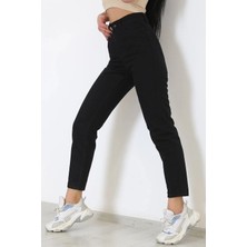 Beeke Kadın Yüksek Bel Siyah Mom Jeans Likralı Esnek Kot Pantolon