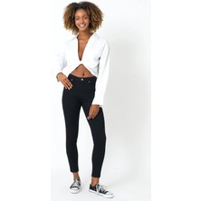 Beeke Alessi Solmayan Siyah Jeans Yüksek Bel Dar Paça Likralı Skinny Denim Kot Pantalon