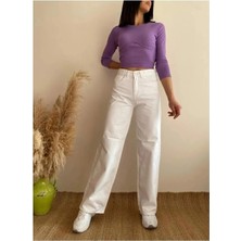 Beeke 90's Beyaz Wide Leg Düz Palazzo Jean Pantolon ( Satıcıya Sorarak Alınız )