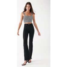 Beeke Solmaz Siyah Yüksek Bel Likralı Flare Ispanyol Jeans