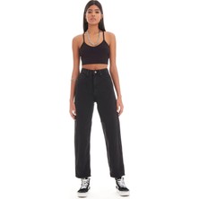 Beeke Linda-Kadın Siyah Black Od Renk Balon Mom Fit Rahat Kalıp Yüksek Bel Jean