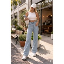 Beeke Melody Adel Kadın Jeans Wide Leg Süper Rahat Yüksek Bel Salaş Bol Paça Jean Palazzo Kot Pantolon