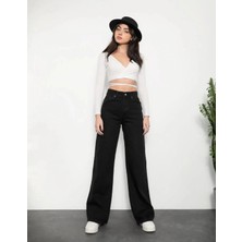 Jeannine Kadın Jeans Siyah Yüksek Bel Palazzo Salaş Bol Paça Denim Kot Pantolon Beekeplzsyh-01
