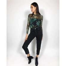 Beeke Siyah Mom Fit Jean