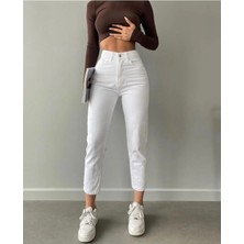 Beeke Lena Kadın Beyaz Yüksek Bel Trend Kot Jeans