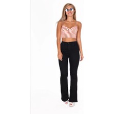 Beeke Siyah Yüksek Bel Flare Jeans