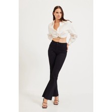 Beeke Julia Yüksek Bel Siyah Ispanyol Paça Jeans Likralı Esnek Kot Pantolon
