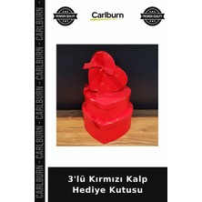 Carlburn Özel Üretim Romantik Şık Dekoratif Sürpriz Sevgililer Günü Kurdeleli 3'lü Kırmızı Kalp Hediye Kutusu