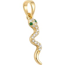 Zeino Yılan Figürlü Zirkon Taşlı Kolye Ucu - 14K Altın Kaplama - 5 x 22 mm