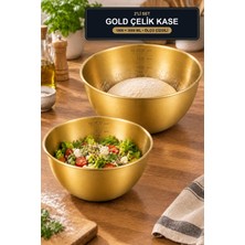 Viracasa 2'li Gold Çelik Karıştırma Kasesi 1800 ml 3000 ml Ölçü Çizgili Paslanmaz Çelik Kase