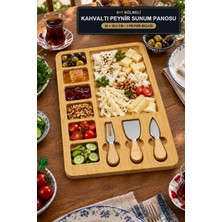 Viracasa 6+1 Bölmeli Kahvaltı ve Peynir Sunum Panosu 30X39,5 cm 3 Peynir Bıçaklı Servis Tahtası