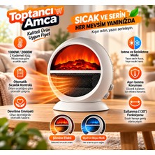 Toptancı Amca Şömine Efektli Ptc Elektrikli Isıtıcı 2000W | 1000W/2000W 2 Kademeli | Ayarlanabilir Termostat | Devrilme ve Aşırı Isınma Korumalı