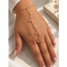 Fundéa Jewelry Kadın Gold 316L Çelik Zirkon Taşlı Göz Figürlü Şahmeran El Zinciri