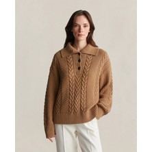 Gant Kadın Kahverengi Relaxed Fit Klasik Yaka Desenli Kazak