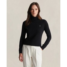 Gant Kadın Siyah Regular Fit Boğazlı Yaka Yün Kazak