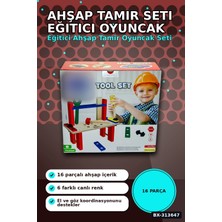 Adalı Store 16 Parça Renkli Ahşap Tamir Seti Kutusu 31.5X14X29 cm Çocuk Eğitici Oyuncak BX-313647