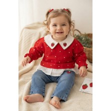 Masal Bebek %100 Pamuk Müslin Çilek Yaka Bluz ve Kot Pantolon