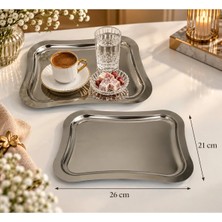 Sunvera Çelik Italyan Model 26X21 cm Paslanmaz Çelik Çay Kahve Sunum Tepsisi – Servis Sunumluğu