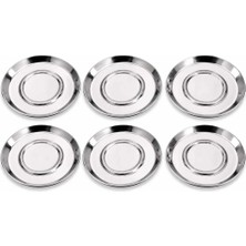 Sunvera Çelik 6'lı Çay Tabağı Seti Paslanmaz Çelik Gümüş Renk Çay Altlığı Kahve Sunum Tabağı Servis Tabağı 12 cm