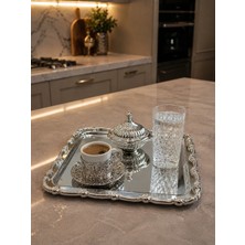 Sunvera Çelik Paslanmaz Çelik Kare Gümüş Çerçeveli Lüks Servis ve Sunum Tepsisi 22*22 -1 Adet
