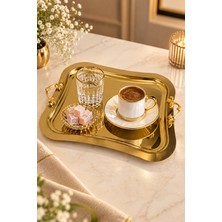 Sunvera Çelik Italyan Gold Model Kulplu Çay Kahve Sunum Tepsisi 26X21 cm 1 Adet