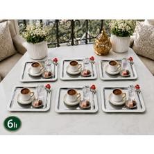 Sunvera Çelik 6’lı Kırmızı Çiçek Aksesuarlı Kare Sunum Tepsisi 22 x 22 cm Paslanmaz Çelik Çay Kahve Ikram Servis Tepsisi
