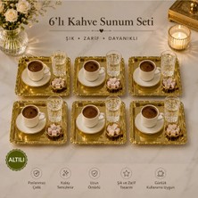 Sunvera Çelik Kendinden Desenli 6'lı Gold Paslanmaz Çelik Kahve Sunum Tepsisi Seti – Söz Nişan Isteme Tepsisi, Çay Kahve Servis Tepsisi, Dekoratif Aynalı Gold Tepsi 22*22
