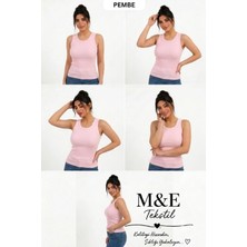 M&e Tekstil Kadın Kaşkorse Sıfır Kol Bisiklet Yaka Pamuklu Atlet Bluz