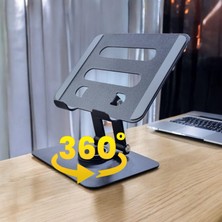 Happy Trend 360 Derece Sonsuz Pozisyonda Dönebilen Katlanabilir Metal Alaşımlı Yükseklik ve Açı Ayarlı Kaydırmaz Telefon ve Tablet Standı (Tablet Standı N03)