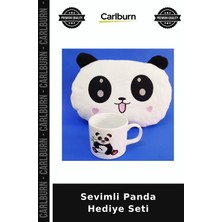 Carlburn Özel Üretim Yastık Kupa Peluş Seramik Sevimli Panda Hediye Seti