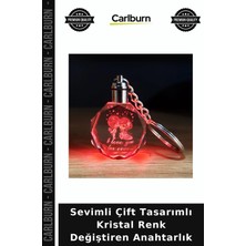 Carlburn Özel Üretim Romantik Hediyelik Işıklı Sevimli Çift Tasarımlı Kristal Renk Değiştiren Anahtarlık