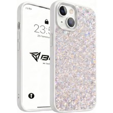 Happy Trend iPhone 13/14 Ile Uyumlu Kılıf Luxury Sim Taşlı Parlak Glitter Premium Koruma Darbe ve Çizilmelere Karşı Kaymaz Yüzey Kamera Korumalı Simli Telefon Kılıfı (Beyaz)